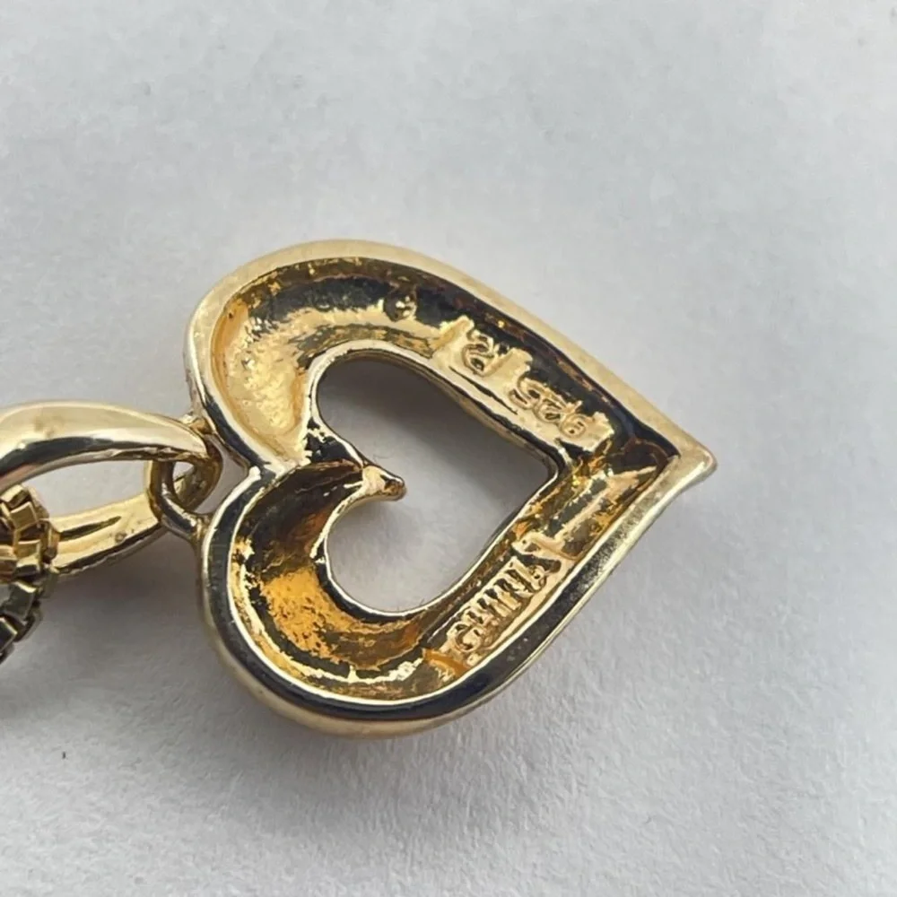 Vintage 925 Sterling Silver Gold Tone CZ Open Heart Pendant Necklace 3.11g